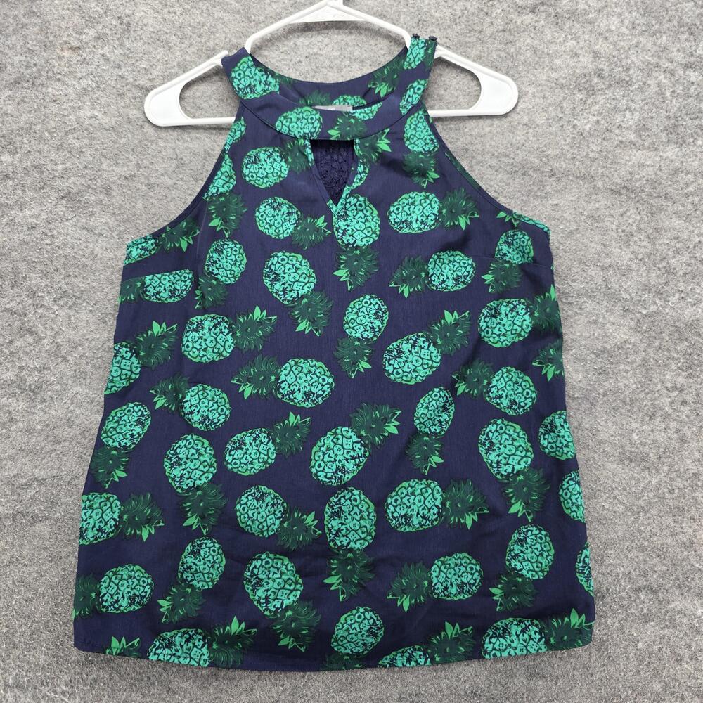 Market & Spruce Tank Top Womens Medium Pineapple Print Keyhole Sleeveless Summer